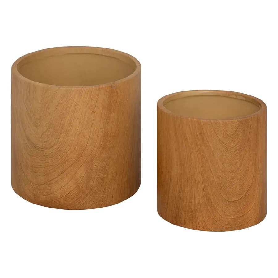 Set 2 vasi da interno di diversa dimensione in ceramica effetto legno