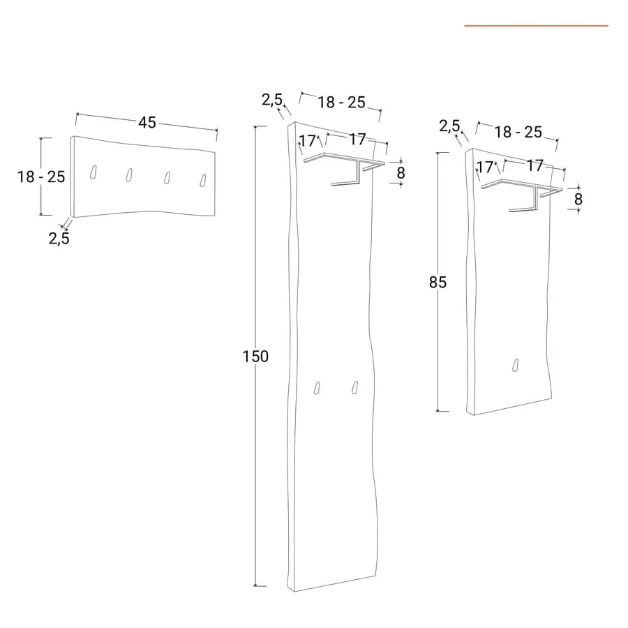 Set 3 appendiabiti in legno di acacia - Freia Stone