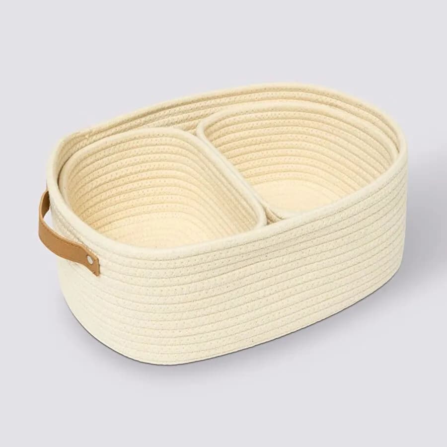 Set 3 cesti contenitori 12h cm in tessuto beige