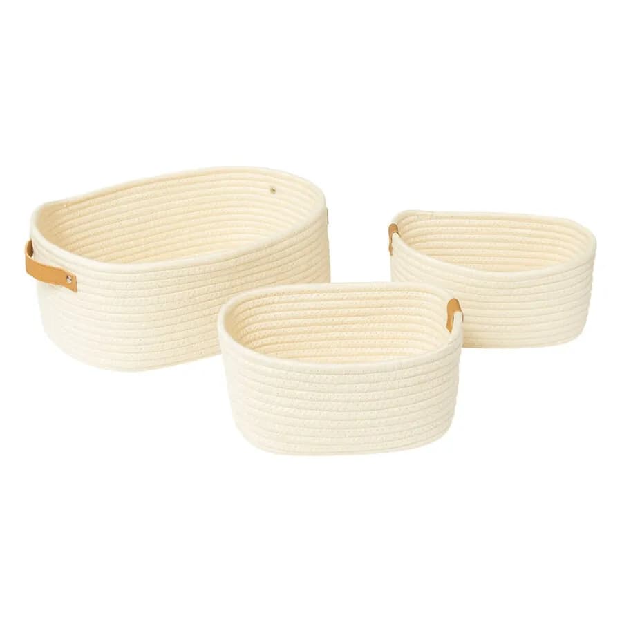 Set 3 cesti contenitori 12h cm in tessuto beige