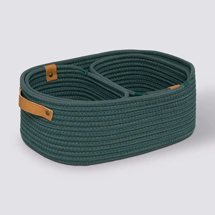 Set 3 cesti contenitori 12h cm in tessuto verde