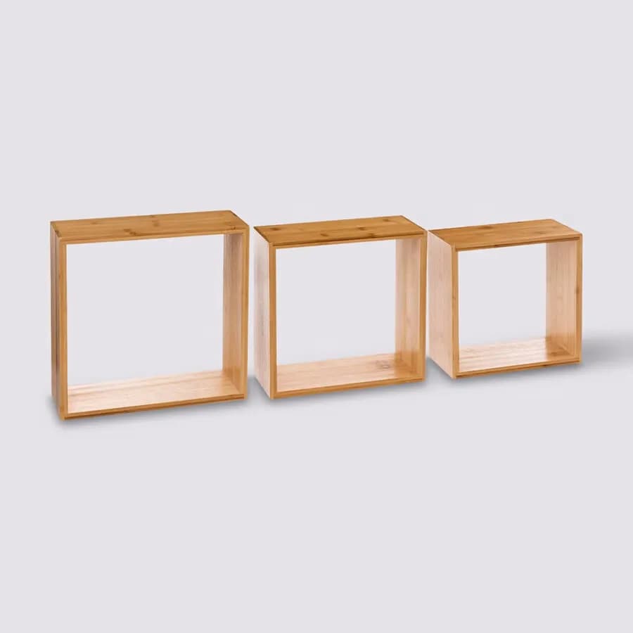 Set 3 cubi pensili in legno di bambù naturale - Brasilia