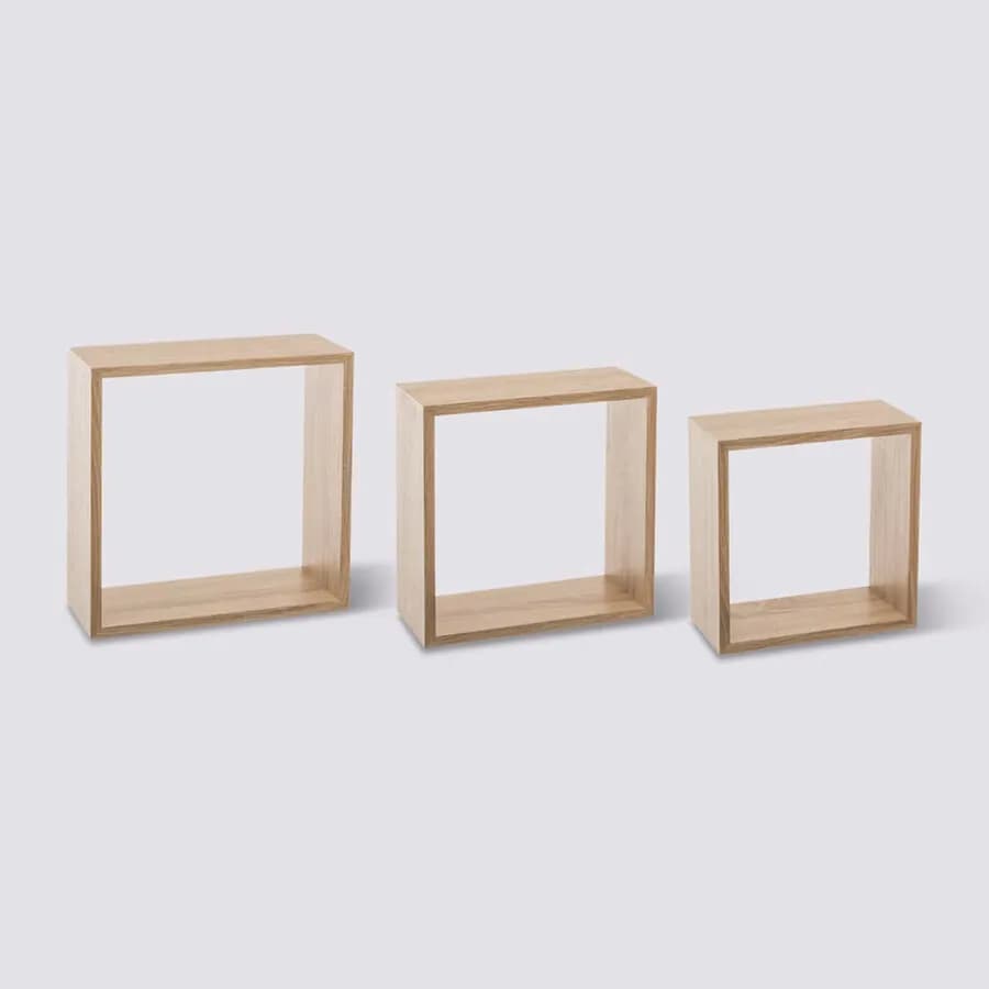 Set 3 cubi pensili in legno effetto rovere naturale - Brasilia