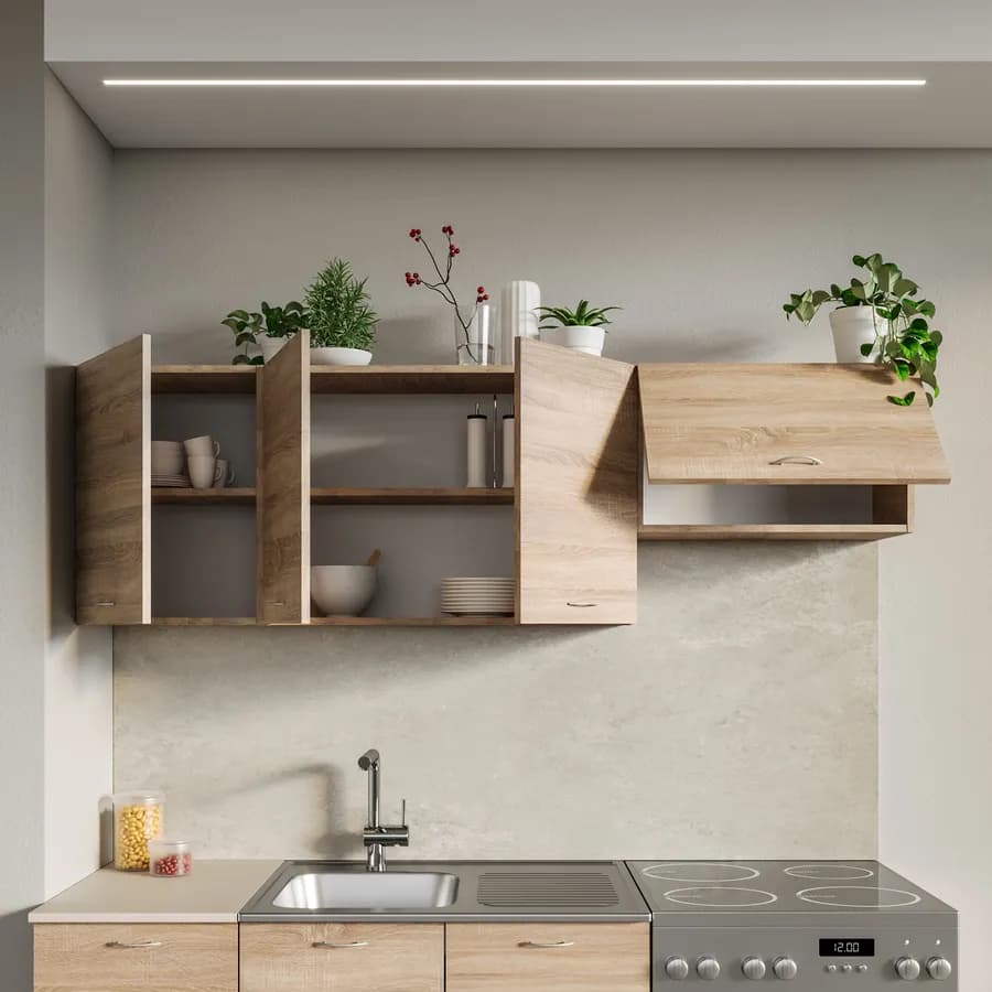 Set 3 pensili 180 cm reversibili rovere sonoma con pensile sopracappa - Sorbona