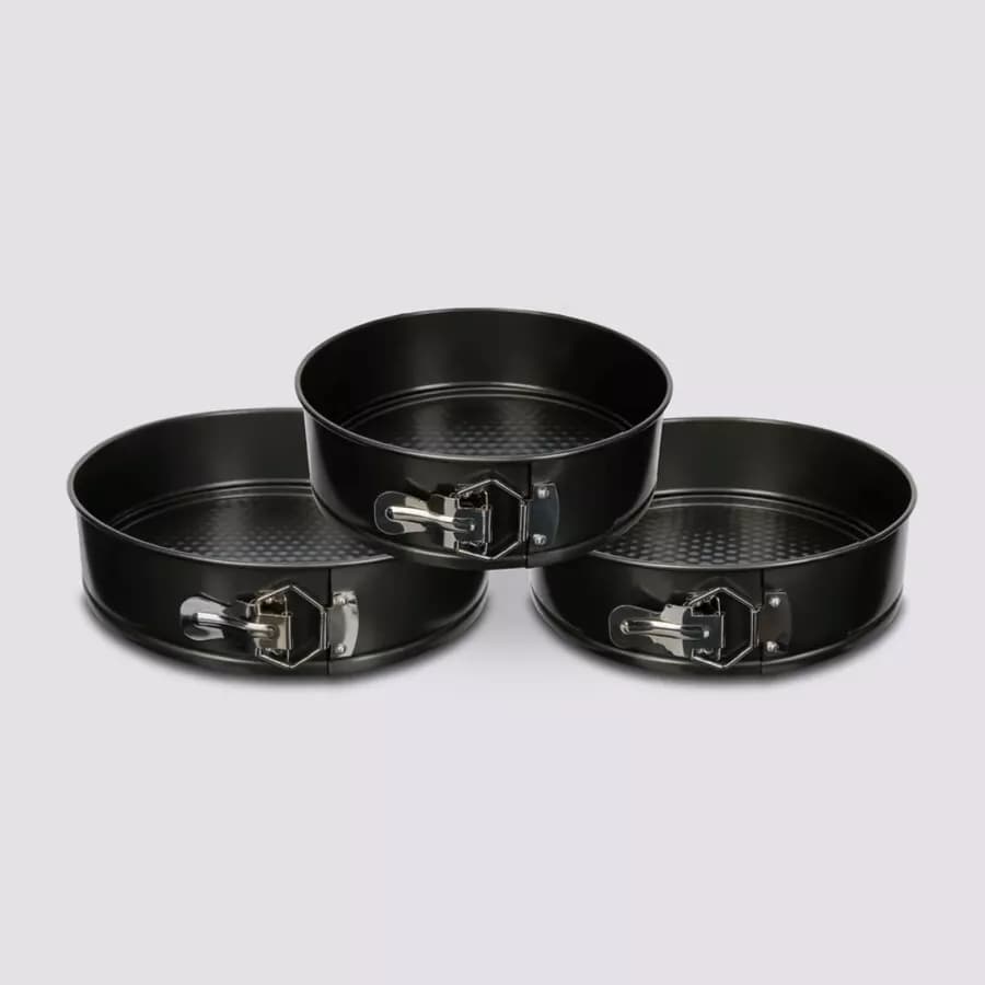 Set 3 tortiere rotonde diverse dimensioni in acciaio nero con cerniera