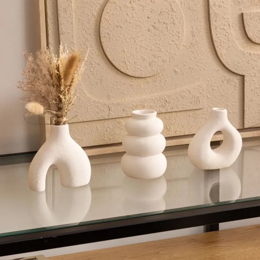 Set 3 vasi da interno 9h cm in ceramica beige