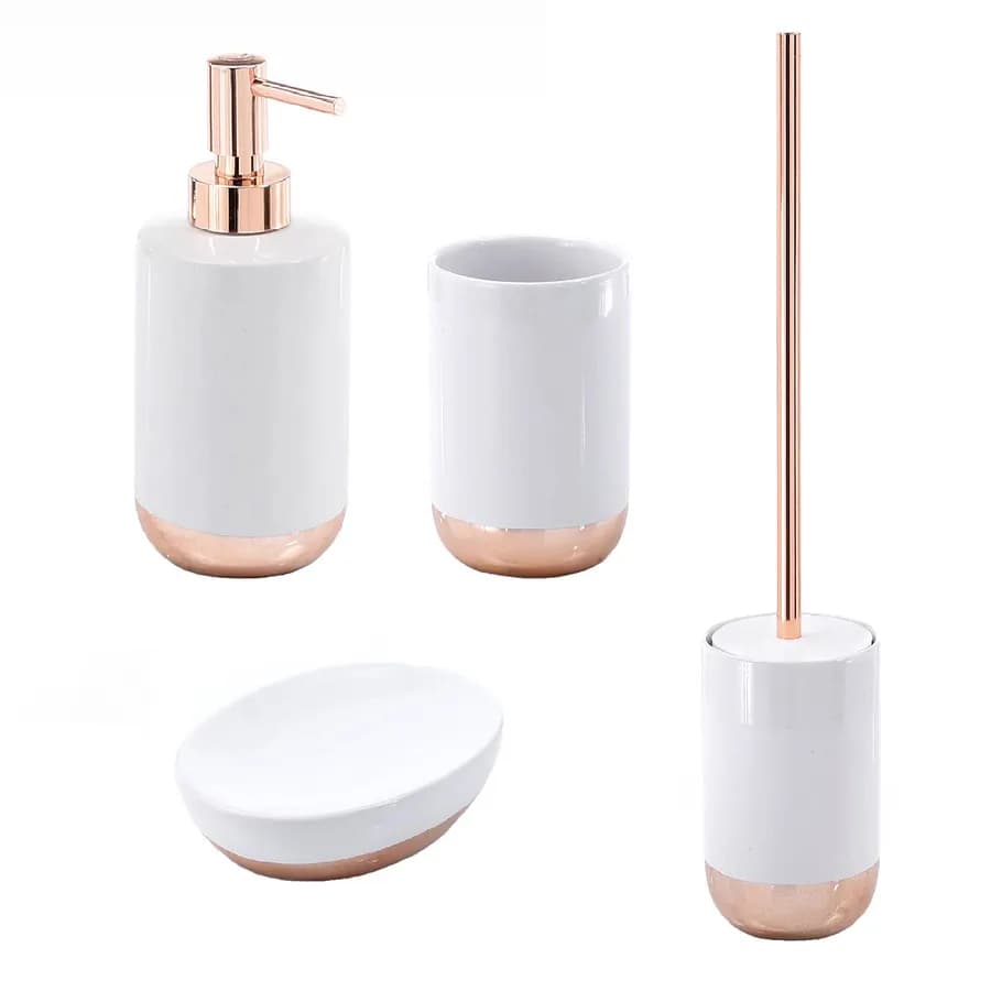Set 4 accessori d'appoggio in ceramica bianco lucido e rame - Rita di Gedy