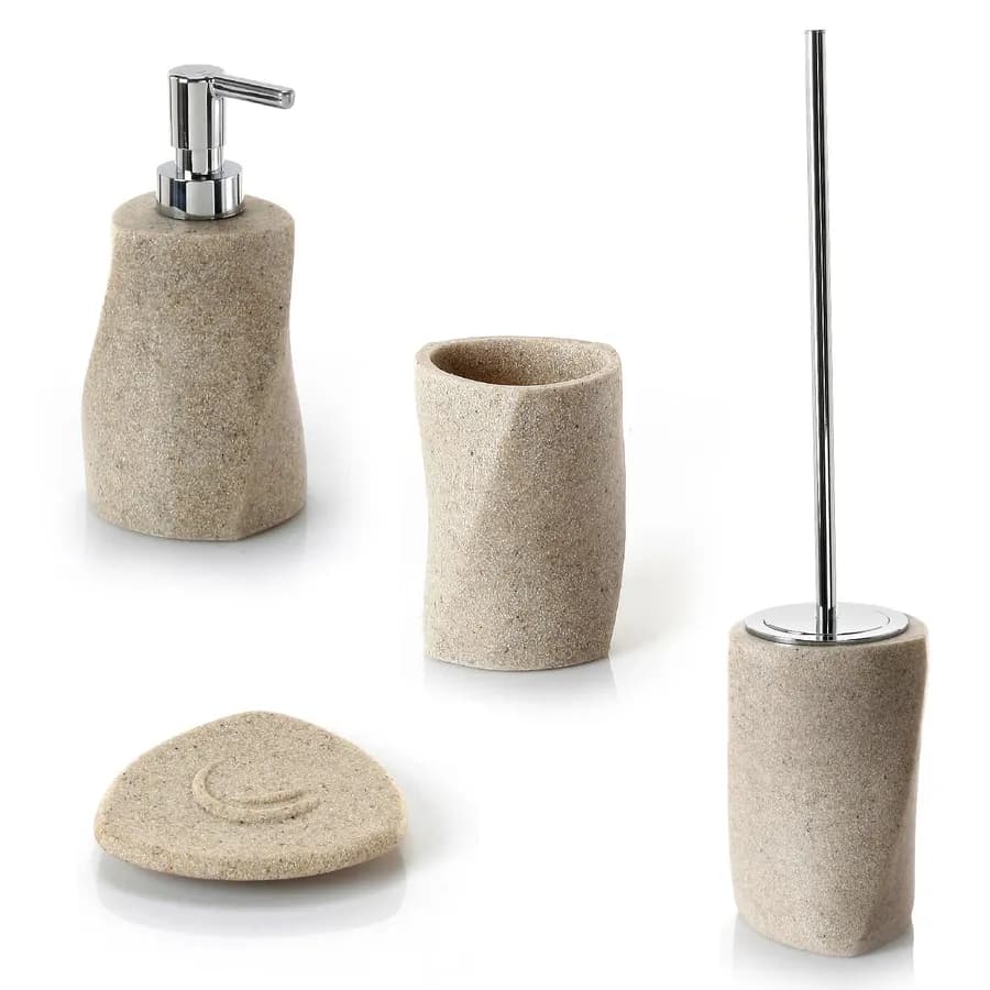 Set 4 accessori appoggio in resina beige con inserti cromati - Libra di Gedy