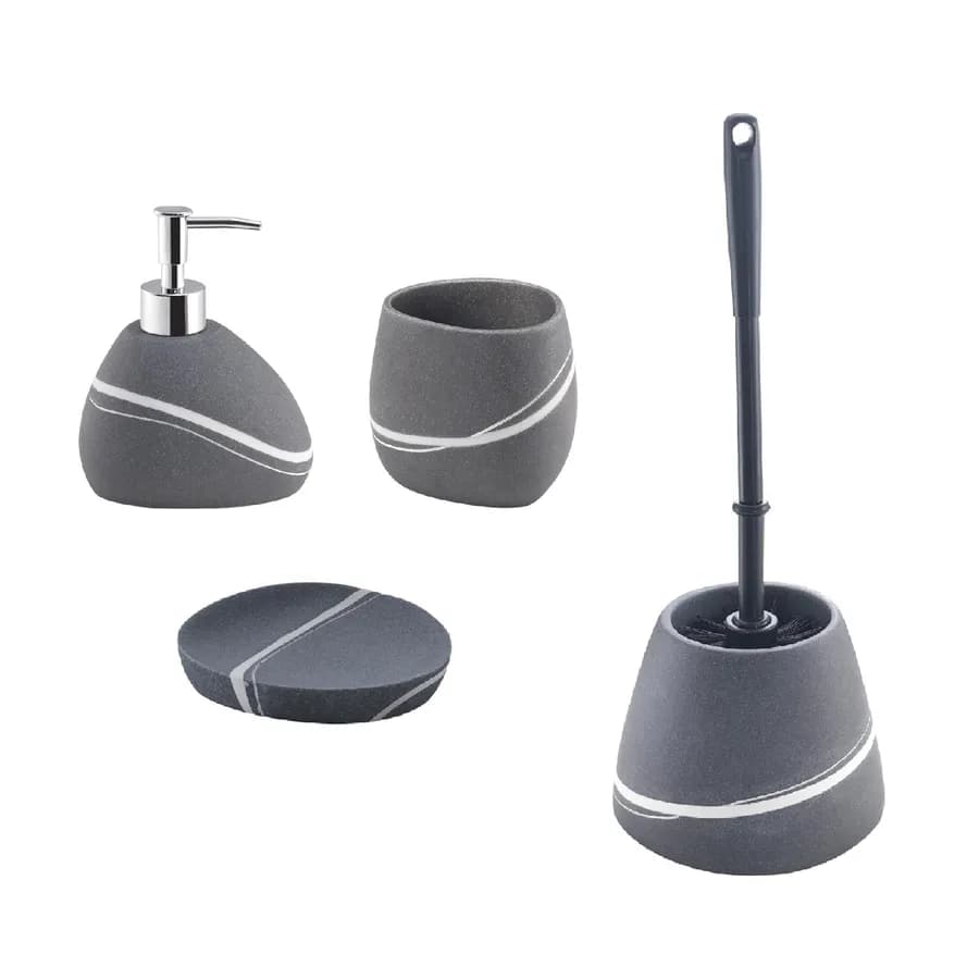 Set 4 accessori d'appoggio grigio effetto pietra con venature color quarzo - Yvonne di Gedy