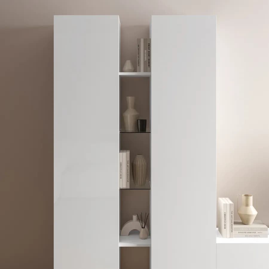 Set 4 mensole 20x27 cm in legno bianco e vetro installabili tra due colonne serie Kayros - Kayros