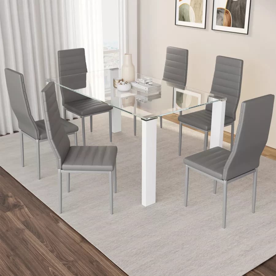 Set 6 sedie in similpelle grigia con schienale alto - Fenice