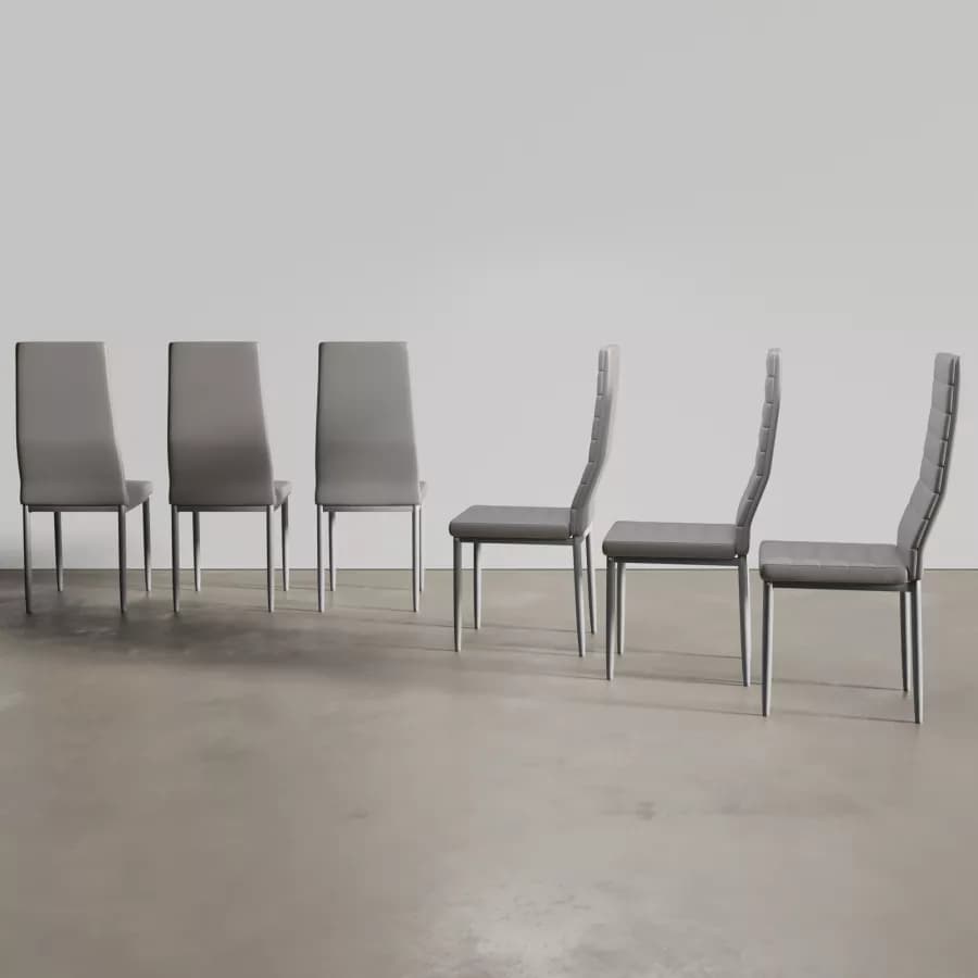 Set 6 sedie in similpelle grigia con schienale alto - Fenice