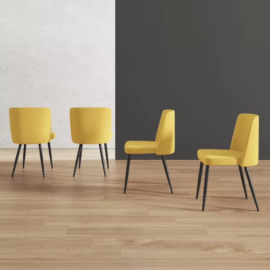 Set 4 sedie in tessuto giallo e gambe in metallo nero - Strand
