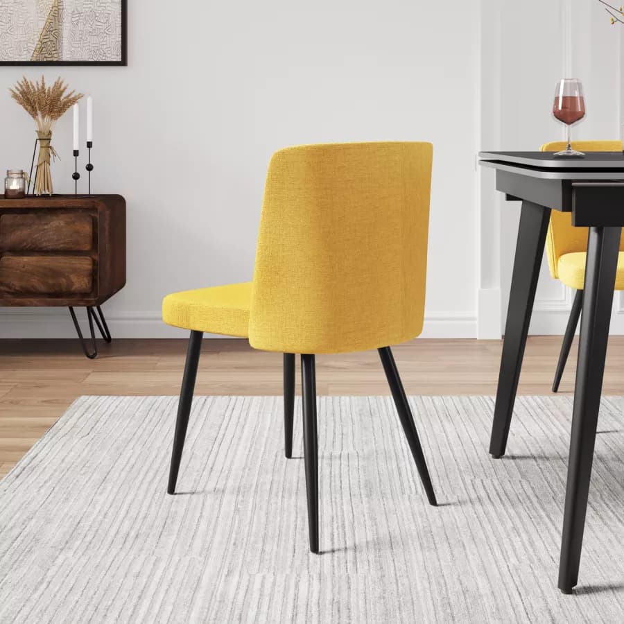 Set 4 sedie in tessuto giallo e gambe in metallo nero - Strand