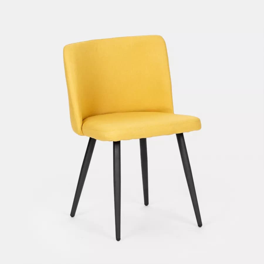 Set 4 sedie in tessuto giallo e gambe in metallo nero - Strand
