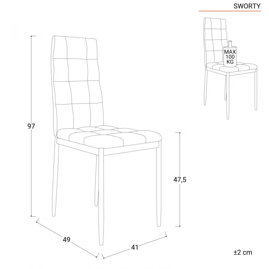 Set 4 sedie in tessuto grigio chiaro con gambe in metallo nere - Sworty