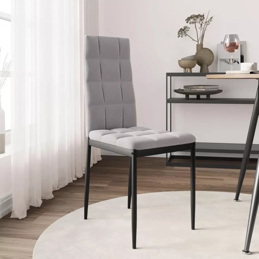 Set 4 sedie in tessuto grigio chiaro con gambe in metallo nere - Sworty