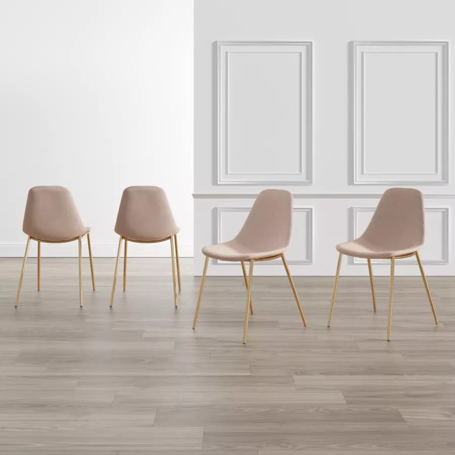 Set 4 sedie in velluto trapuntato beige con gambe in metallo oro - Lord