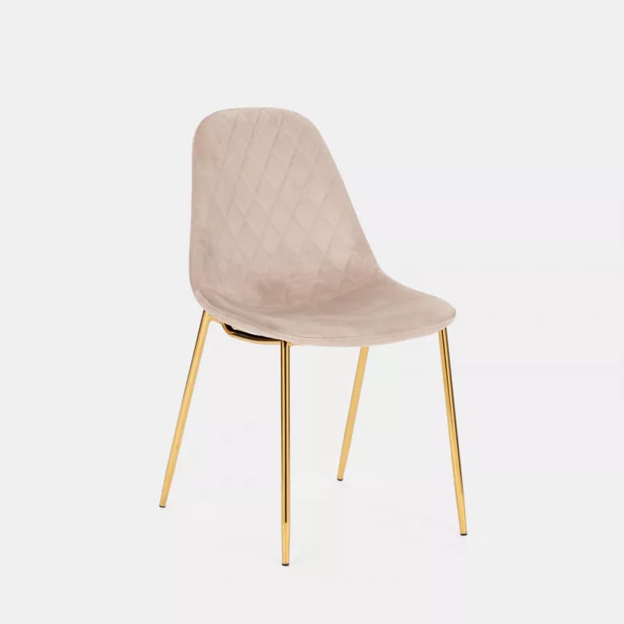 Set 4 sedie in velluto trapuntato beige con gambe in metallo oro - Lord