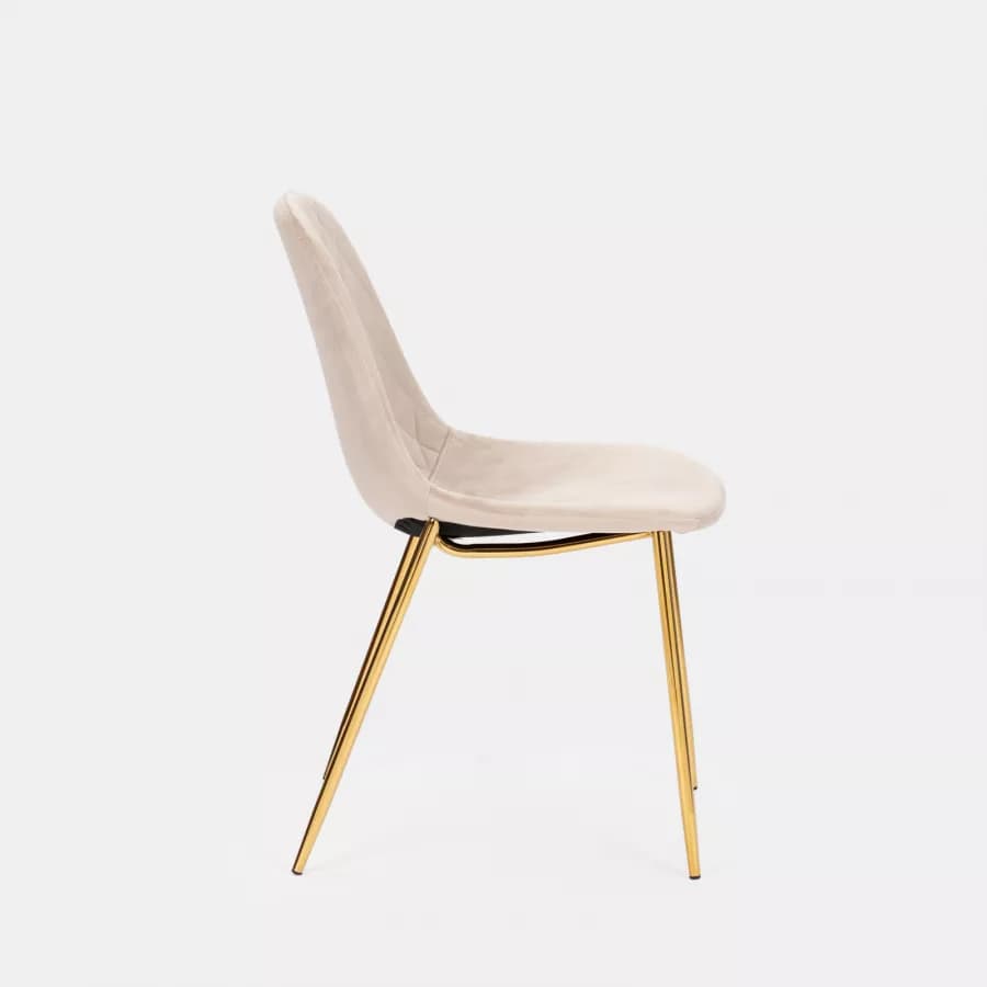 Set 4 sedie in velluto trapuntato beige con gambe in metallo oro - Lord