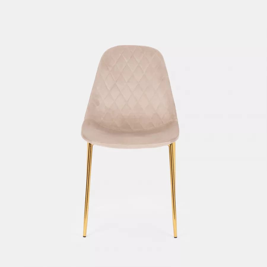 Set 4 sedie in velluto trapuntato beige con gambe in metallo oro - Lord