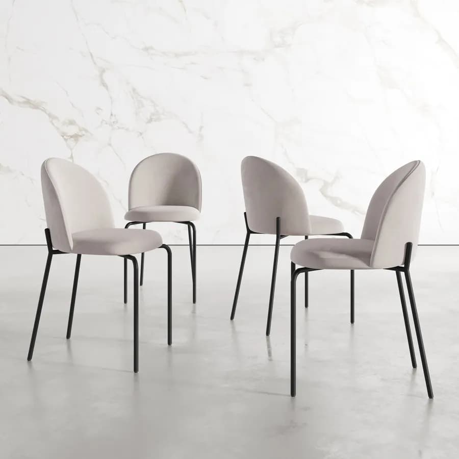 Set 4 sedie in velluto grigio chiaro con gambe nere - Wilmer