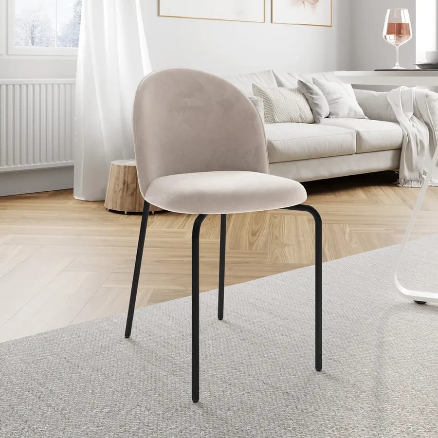 Set 4 sedie in velluto grigio chiaro con gambe nere - Wilmer
