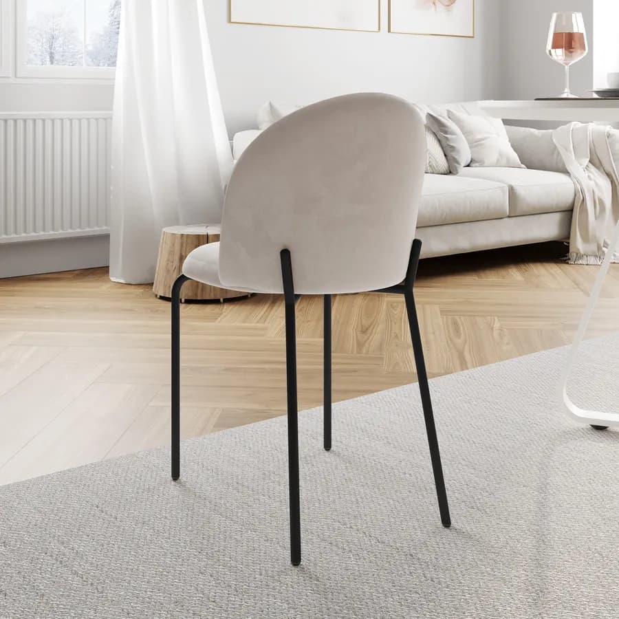 Set 4 sedie in velluto grigio chiaro con gambe nere - Wilmer