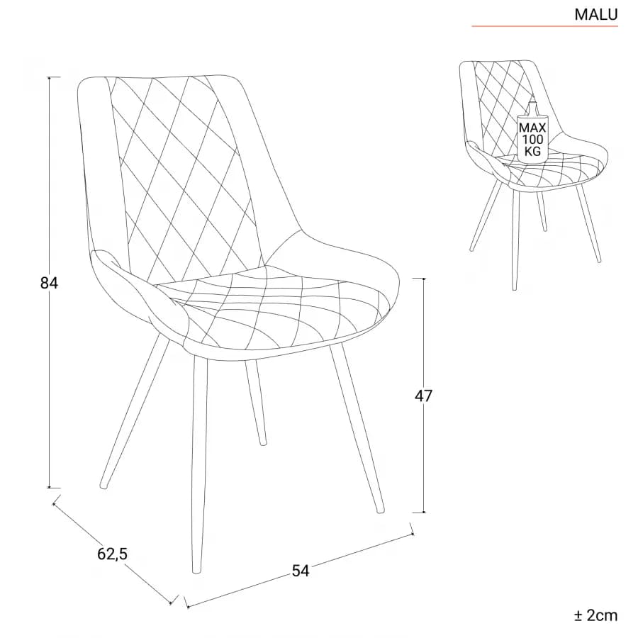 Set 4 sedie in velluto grigio trapuntato e gambe nere - Malu