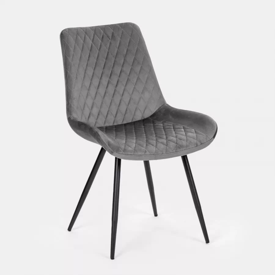 Set 4 sedie in velluto grigio trapuntato e gambe nere - Malu