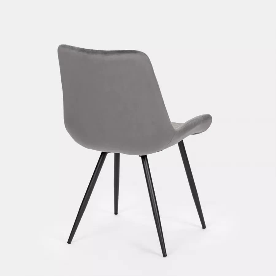 Set 4 sedie in velluto grigio trapuntato e gambe nere - Malu