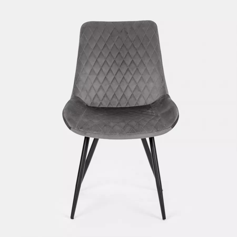 Set 4 sedie in velluto grigio trapuntato e gambe nere - Malu