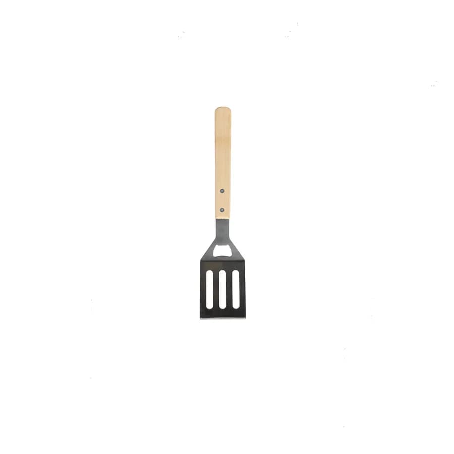 Set 4 utensili per barbecue in acciaio e legno con custodia in tela nera