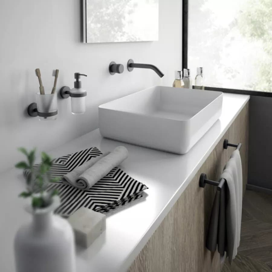 Set 5 accessori a muro in acciaio inox nero opaco e vetro satinato - Eros di Gedy