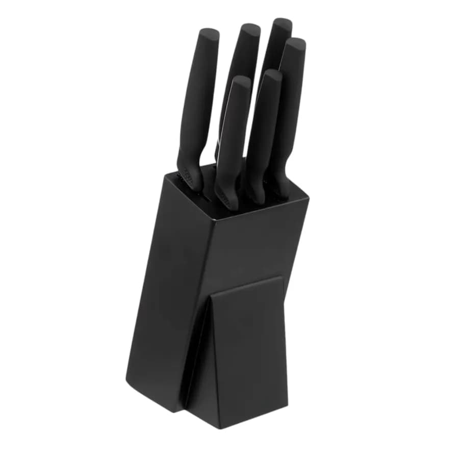 Set 6 coltelli in acciaio effetto pietra nero con base - Yasmira
