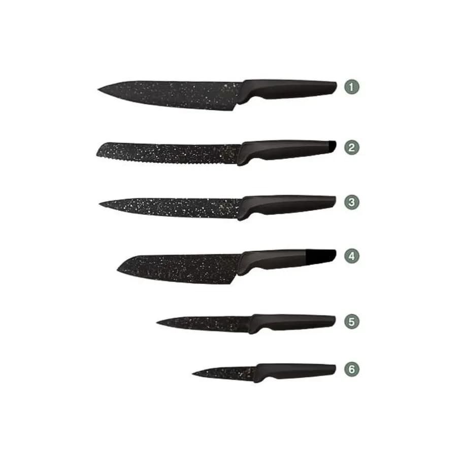 Set 6 coltelli in acciaio effetto pietra nero con base - Yasmira