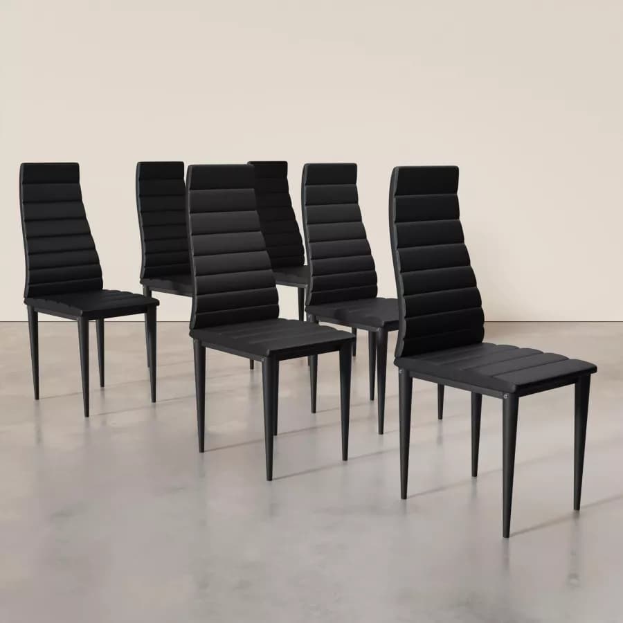 Set 6 sedie in similpelle nera e gambe in metallo - Flaia
