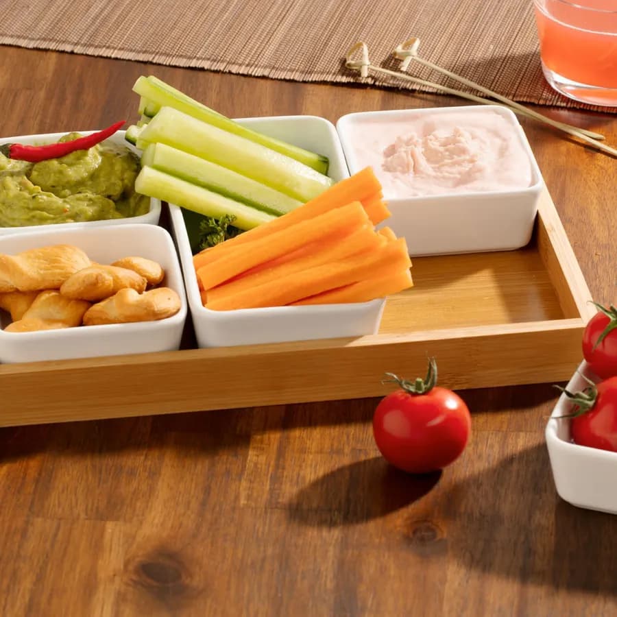 Set 6 accessori per aperitivo in bambù naturale e ceramica bianco