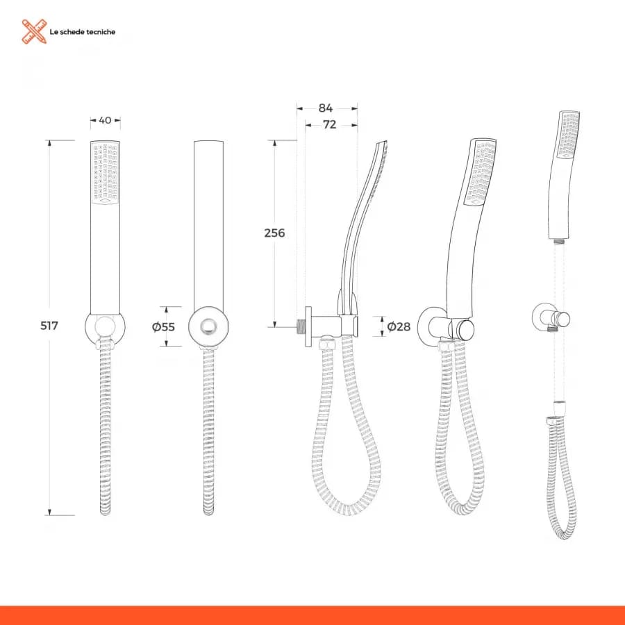 Set doccetta con presa acqua e supporto a muro con flessibile