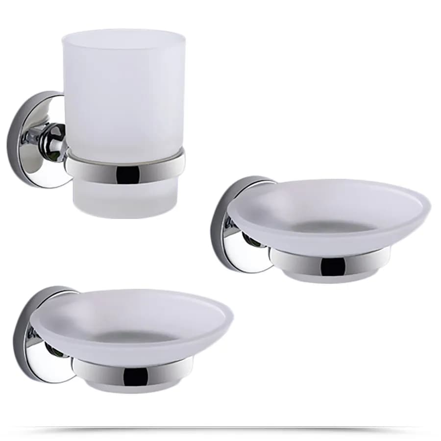 Set 8 accessori a muro in acciaio inox cromo e vetro satinato - Felce di Gedy