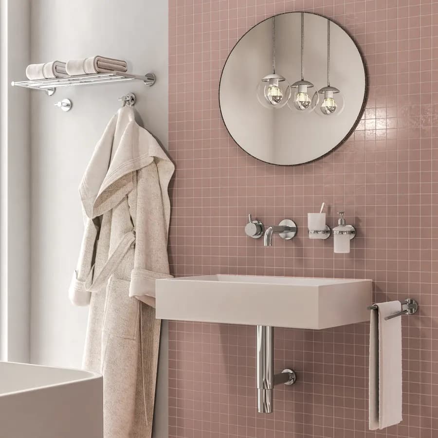 Set 8 accessori a muro in acciaio inox cromo e vetro satinato - Felce di Gedy