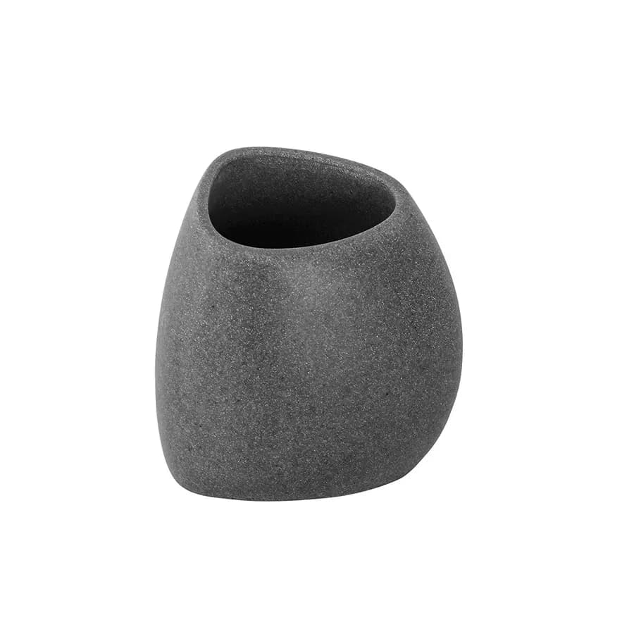 Set 3 accessori da bagno da appoggio in poliresina grigio effetto pietra