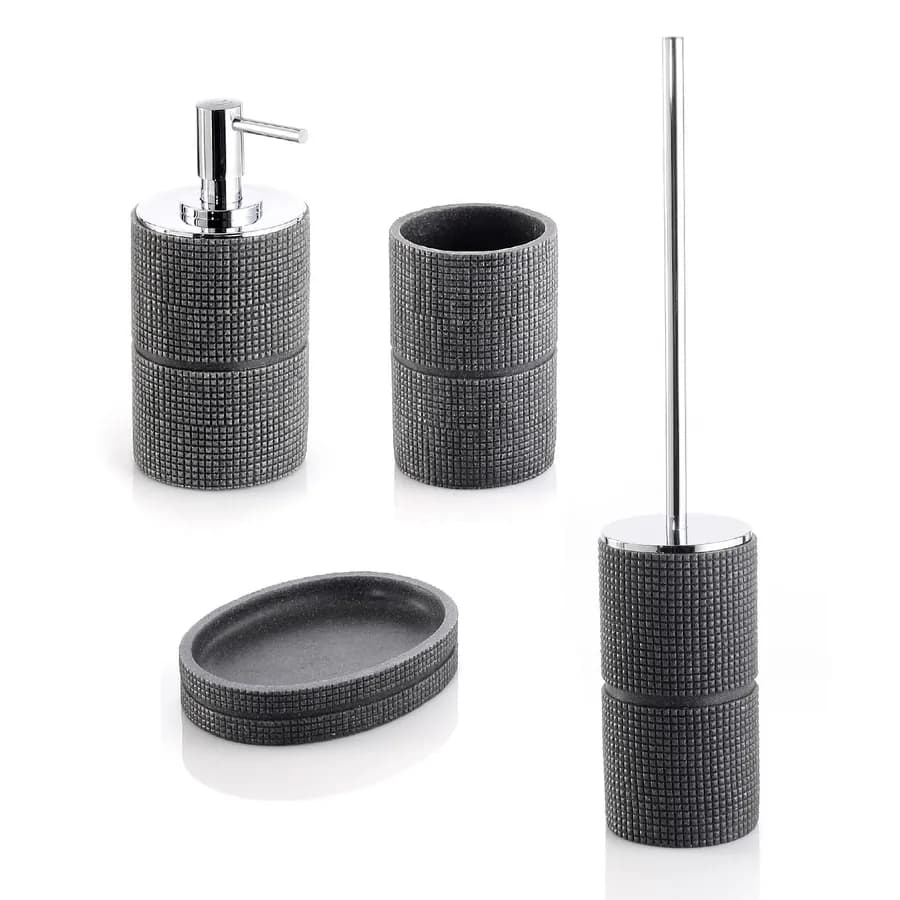 Set 4 accessori d'appoggio grigio con texture in rilievo - Petra di Gedy