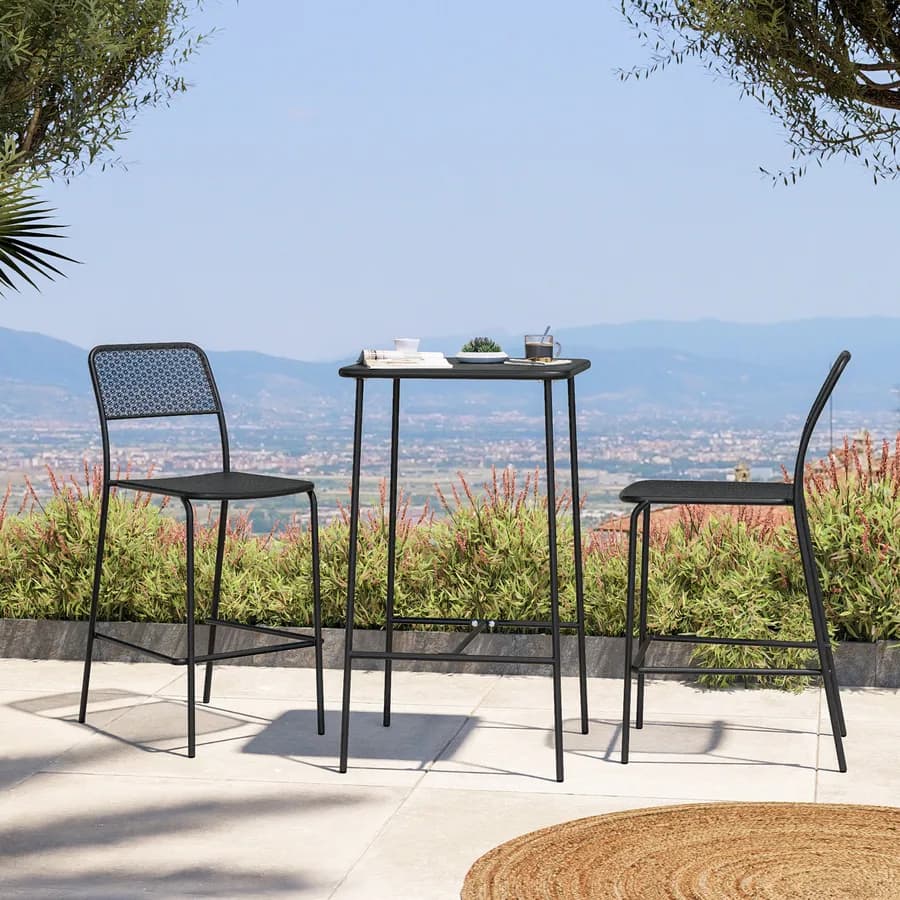 Set bistrot con tavolo alto 60x60 cm e 2 sgabelli in acciaio nero - Faber