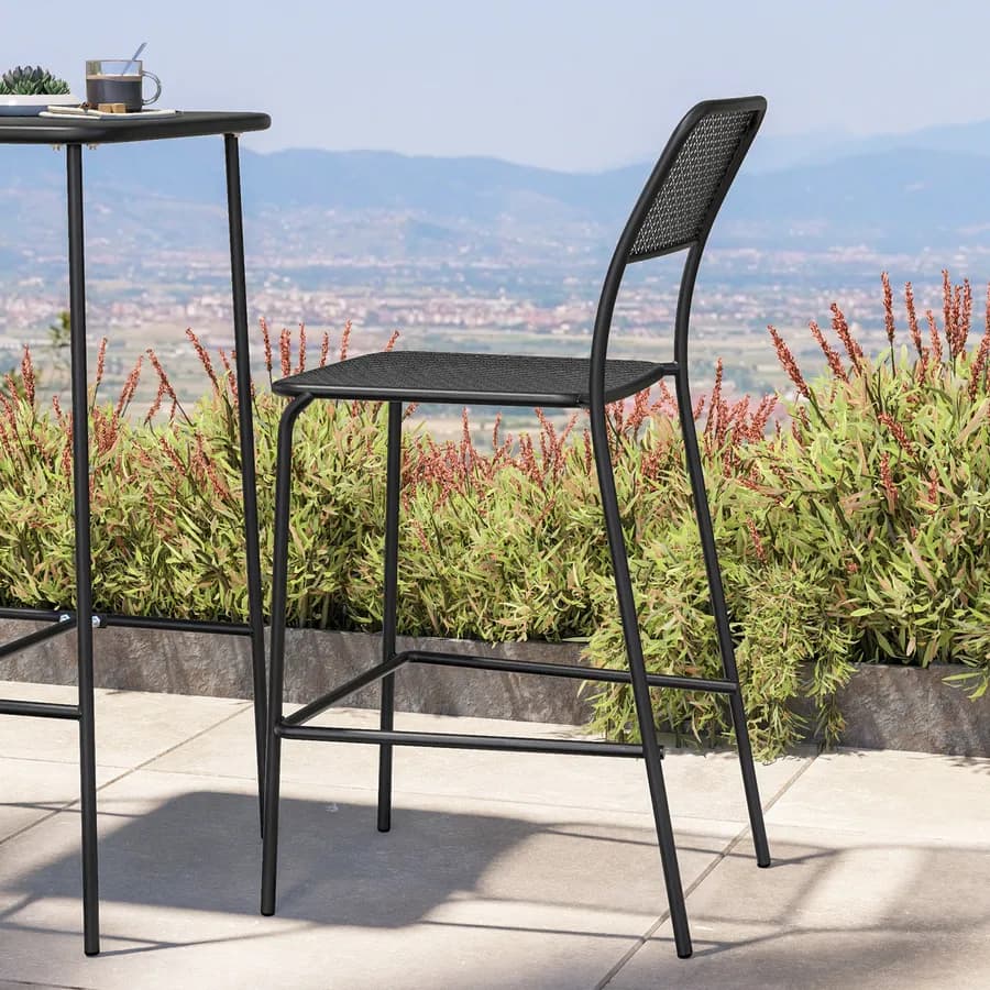 Set bistrot con tavolo alto 60x60 cm e 2 sgabelli in acciaio nero - Faber