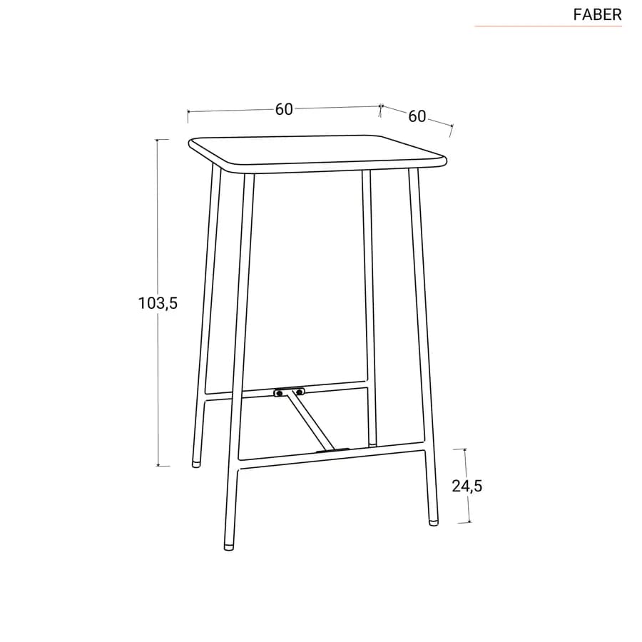 Set bistrot con tavolo alto 60x60 cm e 2 sgabelli in acciaio nero - Faber