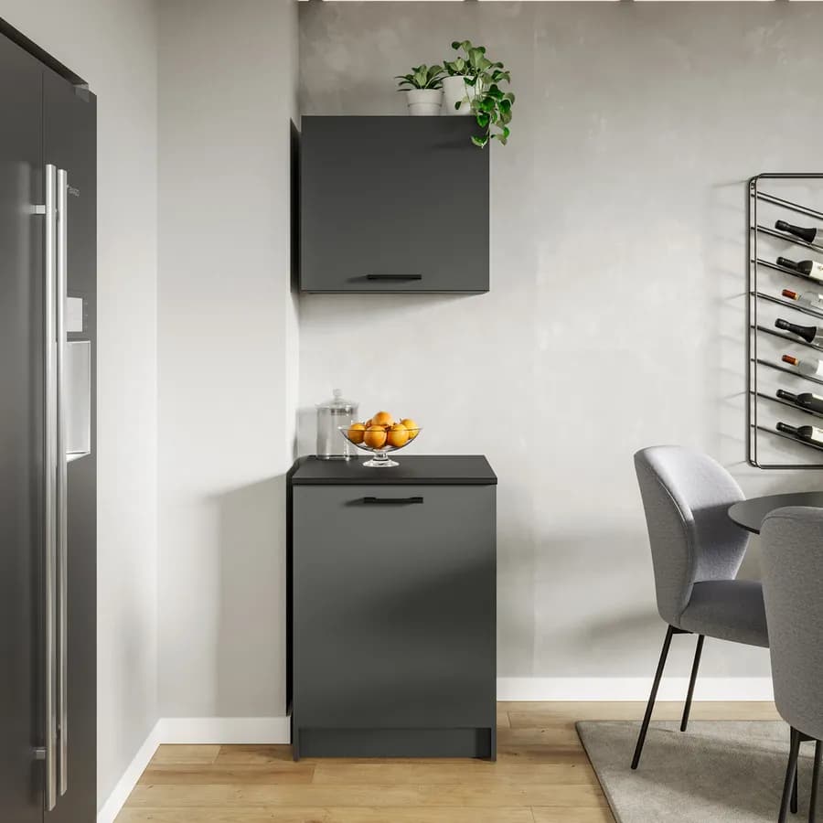 Set base e pensile 60 cm grafite e top nero con 2 ante - Mafalda