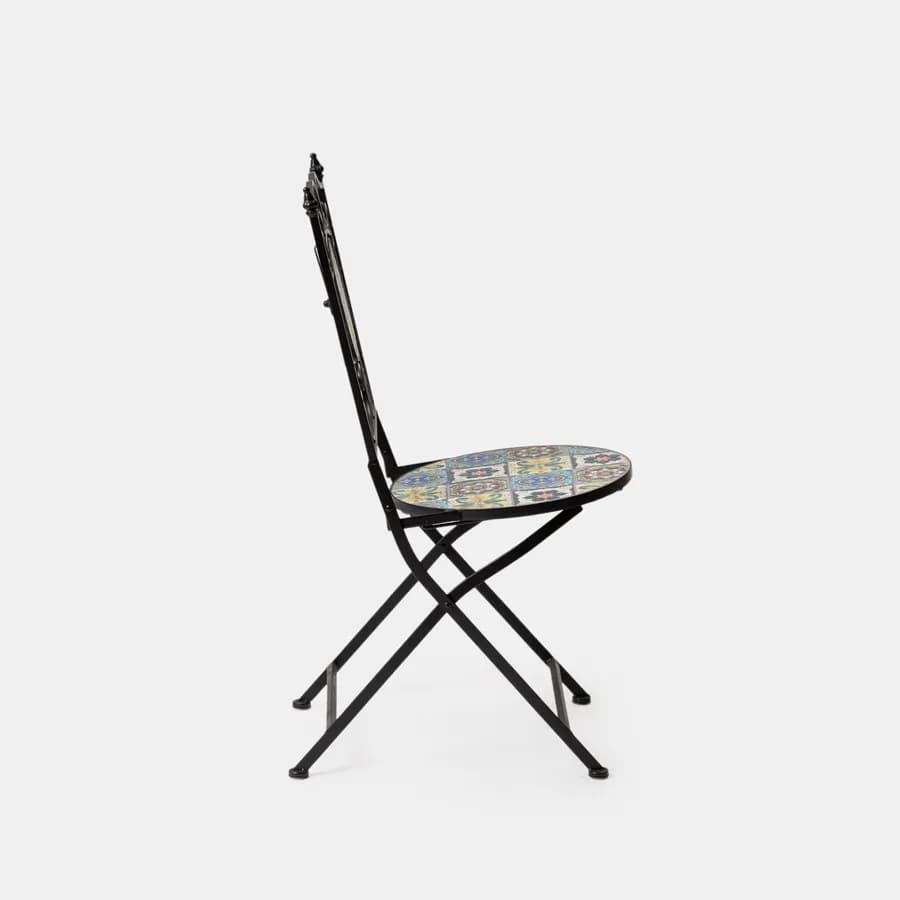 Set bistrot con 2 sedie e tavolo rotondo 60 cm decorazione maiolica toni freddi - Otranto