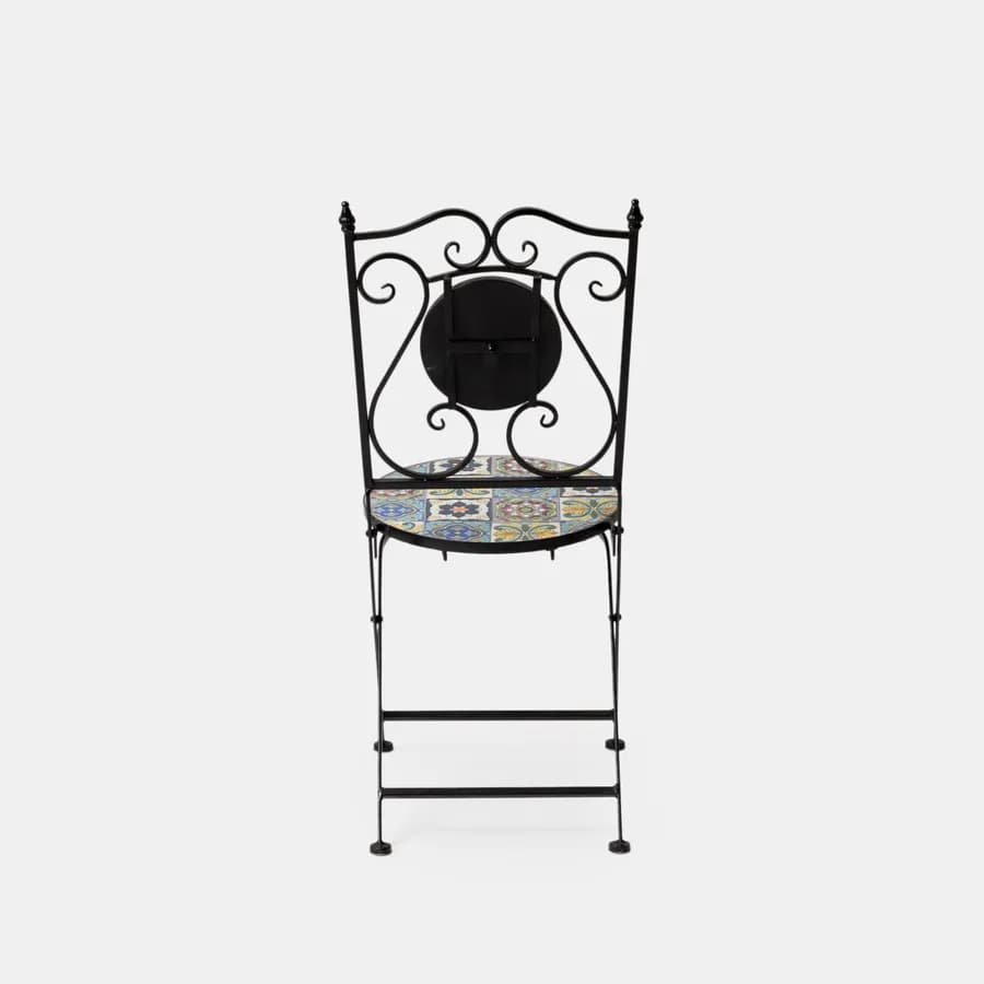 Set bistrot con 2 sedie e tavolo rotondo 60 cm decorazione maiolica toni freddi - Otranto