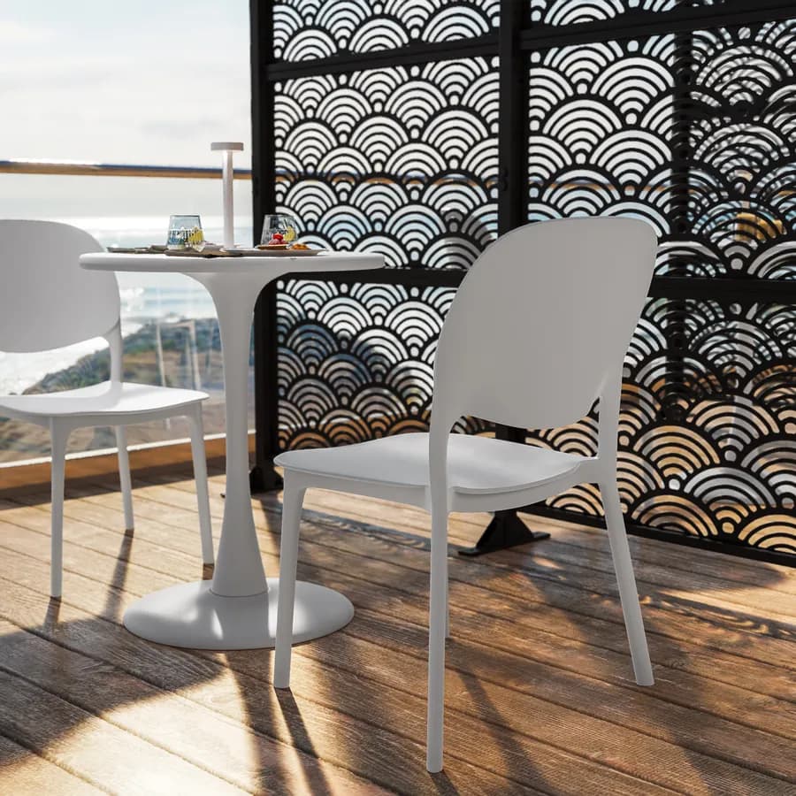 Set bistrot con tavolo rotondo 60 cm e 2 sedie impilabili in polipropilene bianco - Tulipano